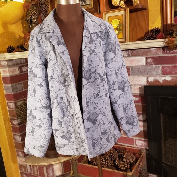 DIALOGUE BLUE FLORAL LINED BLAZER 16 - Picture 2 of 8